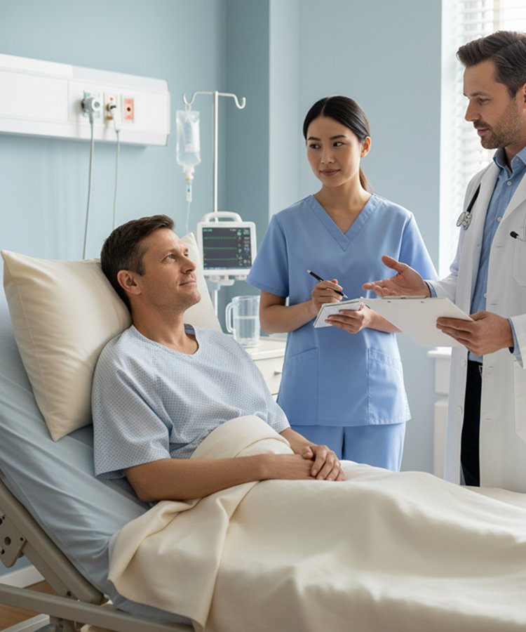 Врачи опрашивают пациента после процедуры